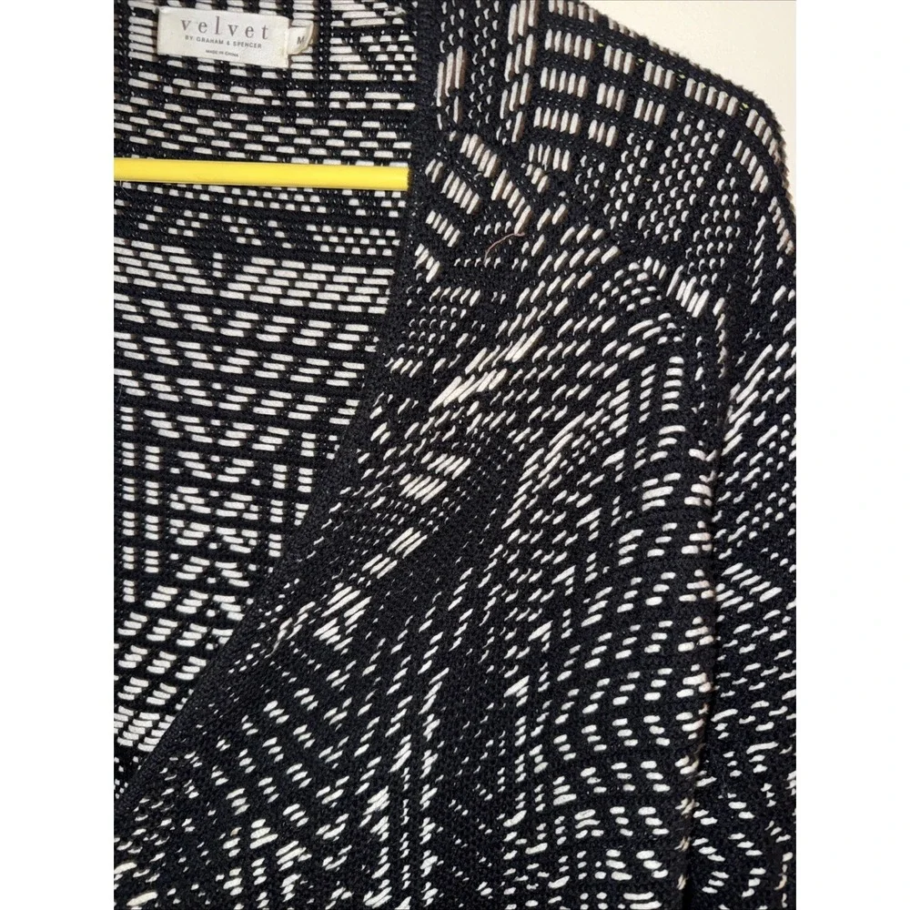 Velvet Graham & Spencer Open Cardigan M Black White 100% Cotton High Low - Picture 3 of 4
